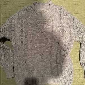 SO Light Gray Cable Knit Turtleneck Sweater